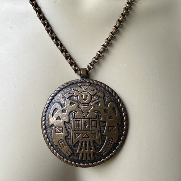 Vintage Bell Trading Post Solid Copper Huge Native American Kachina Necklace 18" - Picture 1 of 8